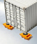 Rock Solid Workhorse 4 Piece Furniture Dolly Set, 3300 Lbs Capacity Industrial Machinery skates under a shipping container on a smooth surface.