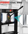 12 Ton H Frame Hydraulic Shop Press for Garage Floor Use With Adjustable Bed and Stamping Plates, shown with steel spring