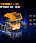 Detailed view of 2*2000mAh high capacity batteries in Ground Level Gutter Cleaning Kit For Home Use With 40V Cordless Leaf Blower No Ladder Needed 580 CFM And 180 MPH Brushless 2 Speed Motor Includes 2 Batteries And Charger 55 Inch Pole Extension For Easy Gutter Debris Cleanup.