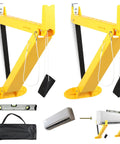 Heavy Duty Mini Split Wall Mount Bracket With Built In Level, showing reinforced yellow ABS construction and accessories