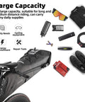 Adjustable 14L Waterproof Bikepacking Saddle Bag For Road And Mountain Bikes With Roll Top Closure Foldable Design