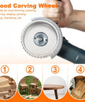 Heavy Duty Carbon Steel Wood Carving Wheel And Wood Shaping Disc For Angle Grinder held in hand, showing cutting edge and design.