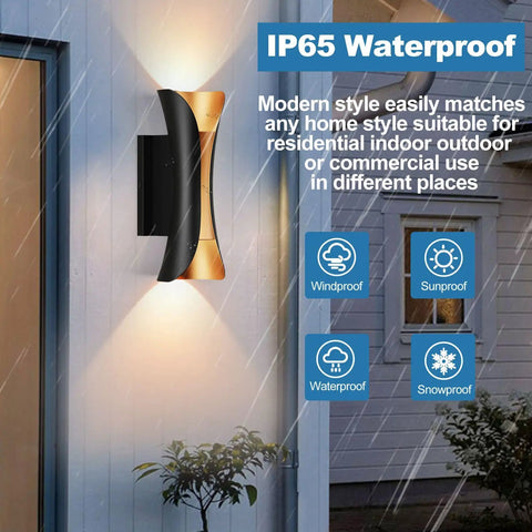 Outdoor Wall Light LED 30W Black Gold Aluminum Waterproof Exterior Fixture 3000K Warm Up Down Porch Sconce with IP65 design