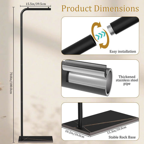 Freestanding Metal Coat Rack With Inverted L Shaped Design And Rock Solid Base Heavy Duty And Stable Clothing Tree For Bedroom Hallway Or Office About 71 Inches Tall Black Finish