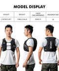 Super Light And Breathable Running Hydration Vest For Guys And Gals On The Trails 10 Liter Capacity To Carry All Your Essentials Without Weighing You Down Mesh Panels Let Air Flow To Beat The Heat On Epic Long Runs front, side, and back view on model