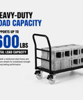 Heavy duty cart with clear three inch caster wheels set of four, supporting 600 lbs, ideal for hauling blocks.