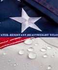 Close-up of American Flag 2.5 By 4 Foot Banner Style Sleeve Flag With Embroidered Stars And Sewn Stripes UV Protected Heavy Duty Nylon