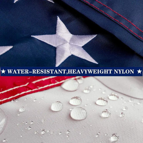Close-up of American Flag 2.5 By 4 Foot Banner Style Sleeve Flag With Embroidered Stars And Sewn Stripes UV Protected Heavy Duty Nylon