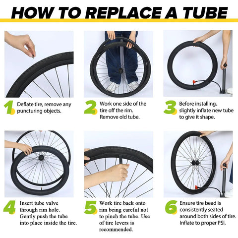Step-by-step guide to replace a tire tube with 2 Pack Fat Tire Bike Inner Tubes 20x3.0 20x3.3 20x3.5 With Schrader Valve And 2 Tire Levers
