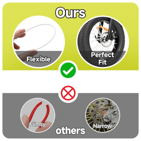 Comparison of 72Pcs Spoke Covers For 8 To 21 Inch Rims White Universal Wheel Wraps showing flexibility and perfect fit versus flimsy and narrow competitors.