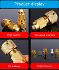 Fix Leaks And Breaks Fast With This Aluminum Expandable Garden Hose Repair Kit, Heavy Duty Faucet Connector Set Perfect For Quick Outdoor Pipe Maintenance Or Sprinkler Fixes Like A Pro. Brass hose repair connector, threaded, close-up and exploded parts view