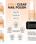 Clear Ridge Filling Base Coat And High Shine Top Coat Two Piece Manicure Kit For Nails, bottles of base coat, ridge filler, nail strengthener