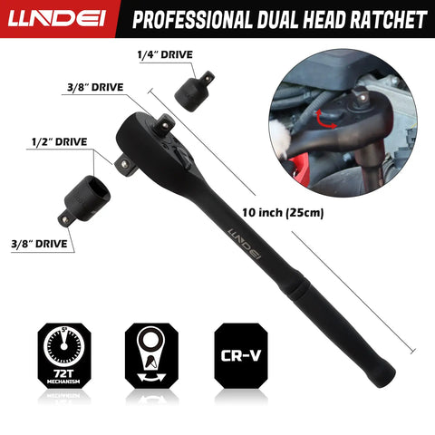 Heavy Duty Socket Set With One Quarter Inch Drive One Half Inch Drive And Three Eighths Inch Drive 43 Piece Kit Dual Head 72 Tooth Ratchet
