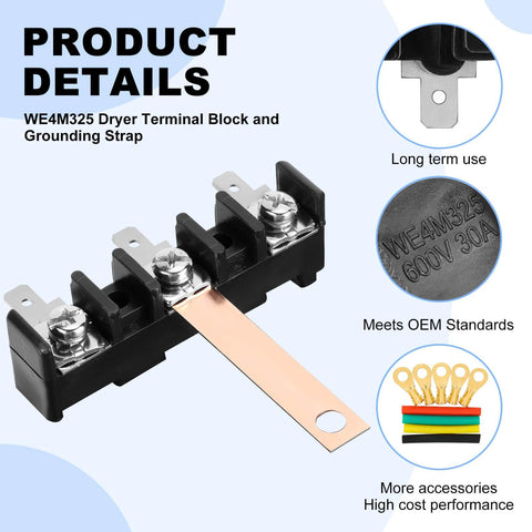 Heavy Duty Dryer Terminal Block With Grounding Strap WE4M325 Replacement Part Replaces WE04M0266 WE04X20403 WE4M266