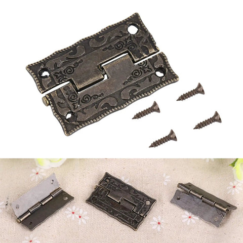 Antique Bronze Box Hinges Set For Cabinets And Jewelry Boxes 10 Pack Heavy Duty Iron Hardware with screws and electroplated finish