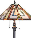 Stained Glass Tiffany Style Floor Lamp For Living Room And Reading Mission Design 63 Inch Tall, close-up on stained glass shade.