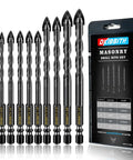 10-piece masonry drill bit set with tungsten carbide tips in black-coated bits and DKIBBITH case