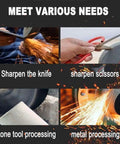 Image showing uses of 5 Inch Bench Grinder Cranking 3000 Rpm Pure Copper Motor for sharpening tools and processing metal.