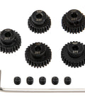5 Pack Steel Pinion Gears 48P 3.175mm Shaft Set 23T 24T 25T 26T 27T For 1/8 Inch RC Motors with Allen key and screws