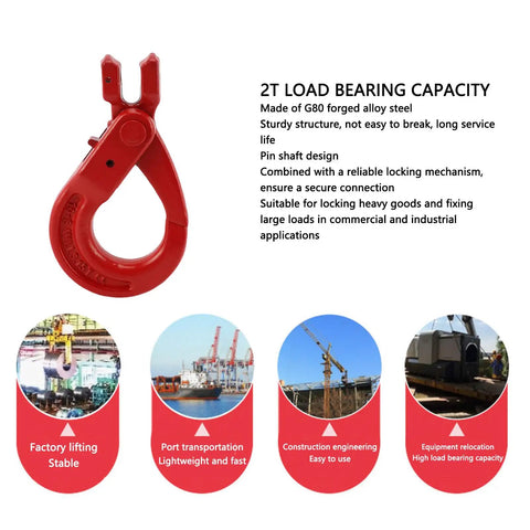 Red G80 Alloy Steel Clevis Slip Hook with Locking Pin, 3.15 Ton Load Limit, for Winches and Industrial Use