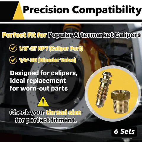 Top Shelf Brake Bleeder Screw Kit With Tough Brass Adapters For Car Calipers, precision compatibility details for calipers.