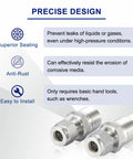 Front view: 2x VALVENTO 316 stainless steel compression tube fittings, 1/2 in OD to 1/2 in NPT male straight adapters.