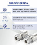 2 Pack 316 Stainless Steel Compression Tube Fittings with dual ferrules, showcasing superior sealing and anti-rust features for oil, chemical, and gas lines