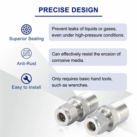 Two Piece 316 Stainless Steel Compression Tube Fittings 12mm OD To One Half Inch NPT Male Straight Adapter anti-rust design