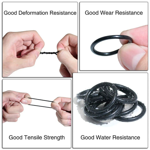 Hands demonstrating strength and flexibility of nitrile rubber O-rings from 740 Piece Universal O Rings Set In 24 Sizes for repair use.