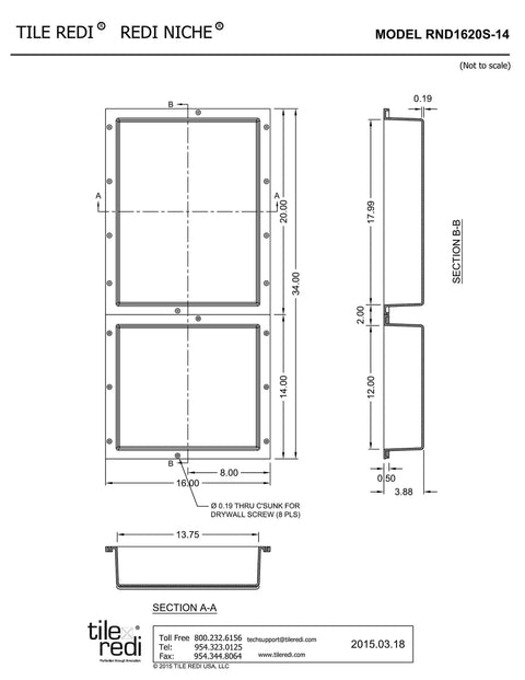 Technical drawing of Double Niche Recessed Shower Shelf In Black With Two Inner Shelves For Easy Shower Storage 16x34x4 inches