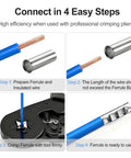100 Pack AWG 10 6mm2 Copper Crimp Connectors Non Insulated Ferrule Pin Terminals EN6012 Tin Plated Copper For Secure Oxidation Resistant Wire Termination Pro Grade Built To Last And Easy Install In Automotive Electronics DIY Projects, crimping steps