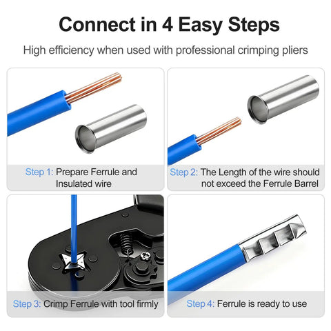 100 Pack AWG 10 6mm2 Copper Crimp Connectors Non Insulated Ferrule Pin Terminals EN6012 Tin Plated Copper For Secure Oxidation Resistant Wire Termination Pro Grade Built To Last And Easy Install In Automotive Electronics DIY Projects, crimping steps