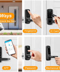 5 unlocking methods with 6 In 1 Fingerprint Smart Door Lock with Anti Peep Keypad, Fob Key, Mechanical Key, and App Bluetooth.