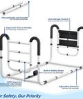 Dual Side Bed Rails For Seniors With 350 Pound Capacity ASTM Approved 4 Bar Anti Tip Frame Ergonomic U Handles No Tools Needed