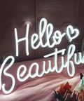 Hello Beautiful Heart White LED Neon Sign For Bedroom And Home Bar Cafe Decor Romantic 3D Art Gift For Friends Girlfriend Wife Wedding Vibe 17X13 Inch Wall Light