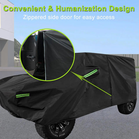 Waterproof All Weather Jeep Wrangler Cover For 2 Door Models 1987 To 2026 Outdoor Sun Rain Wind Snow Dustproof With Driver Door Zipper Black
