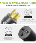 Heavy Rated 30 Amp Nema 14-30P To 6-30R Welder Adapter Cord 1 Foot Dryer Outlet Converter, plugs and connectors shown.