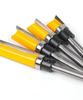 Flush Trim Router Bit Set With Top Bearing Four Piece Kit One Quarter Inch Shank Cutting Lengths Half Inch Three Quarter Inch One Inch And One Half Inch Template Guide For Woodworking Milling Cutter Tool For Plywood Hardwood Softwood.