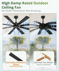65 Inch Outdoor Ceiling Fan With Remote No Light Damp Rated Black Modern Design 6 Speed Reversible DC Motor Humidity Resistant
