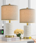 Farmhouse Ceramic Table Lamps Set Of 2 With 3-Way Dimmable Touch Control White Bedside Lamps With USB A And USB C Ports