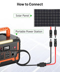 Diagram showing MC4 To DC8mm Adapter Cable, 6Ft Solar Connector To 5.5mmx2.5mm Male Converter connecting generator to solar panel.