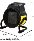 Electric Forced Air Heater With Pivoting Base 5120 BTU In Yellow For Garages And Shops, 1500W PTC Ceramic Heating