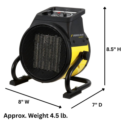 Electric Forced Air Heater With Pivoting Base 5120 BTU In Yellow For Garages And Shops, 1500W PTC Ceramic Heating