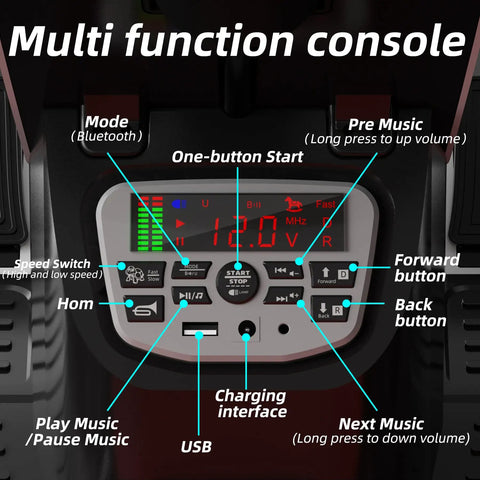 Multi-function console of 12V Battery Powered Kids Go Kart With Pedals, Dual Motor, Remote Control, Bluetooth FM Radio