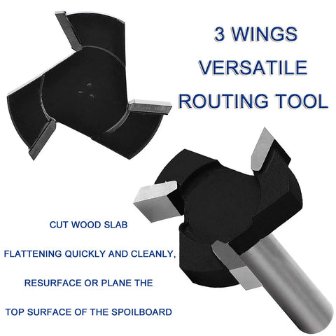 Beefy Spoilboard Surfacing Router Bit For CNC With One Quarter Inch Shank And One Inch Cutting Diameter For Precise Slab Flattening And Planing Replaceable Carbide Insert Blade 3 Flute Design For T Slotting Grooving And Woodworking