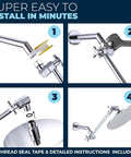 Step-by-step installation of 12 Inch Adjustable Shower Arm With Shark Teeth Locking Joints, Tough As Nails All Metal Chrome Extension Bar