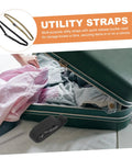 Heavy Duty Cargo Straps With Quick Release Buckles, 2 Pack Webbing Belts securing items in a suitcase, Black and Khaki.