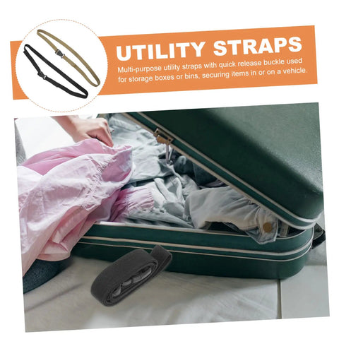 Heavy Duty Cargo Straps With Quick Release Buckles, 2 Pack Webbing Belts securing items in a suitcase, Black and Khaki.