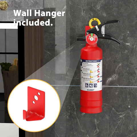 No Fuss ABC Home Fire Extinguisher 2.5 Lb Two Pack with included wall hanger for easy mounting in kitchens or garages.