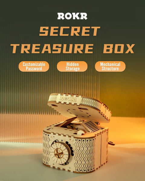 3D Wooden Puzzle Kit For Adults And Teens 14 Plus, DIY Treasure Box Brainteaser, Mechanical Engineering Model Building Toy, Eco Friendly Laser Cut Plywood Craft Kit, Educational Gift For Curious Minds; open wooden lock box